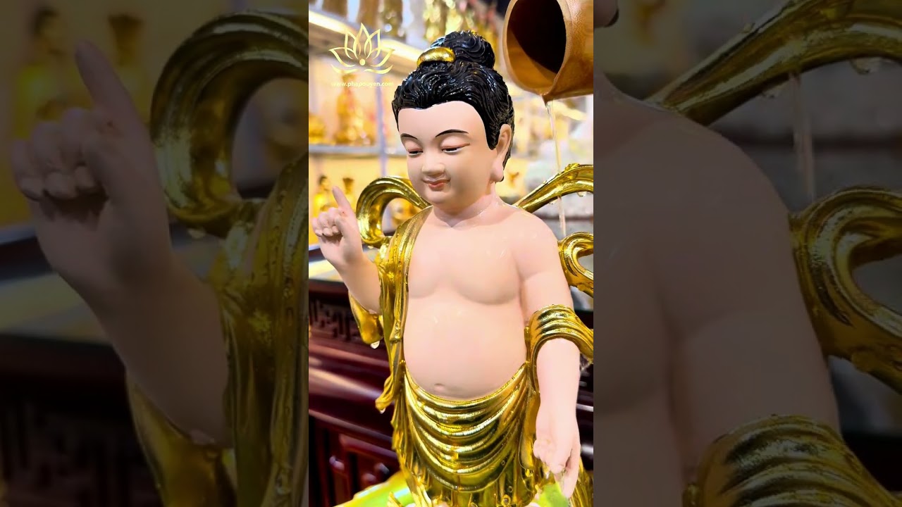 Bộ Tượng Phật Đản Sanh và Chậu Tắm Hoa Sen #phápduyênshop #phongthuy #tuongphat #loiphatday