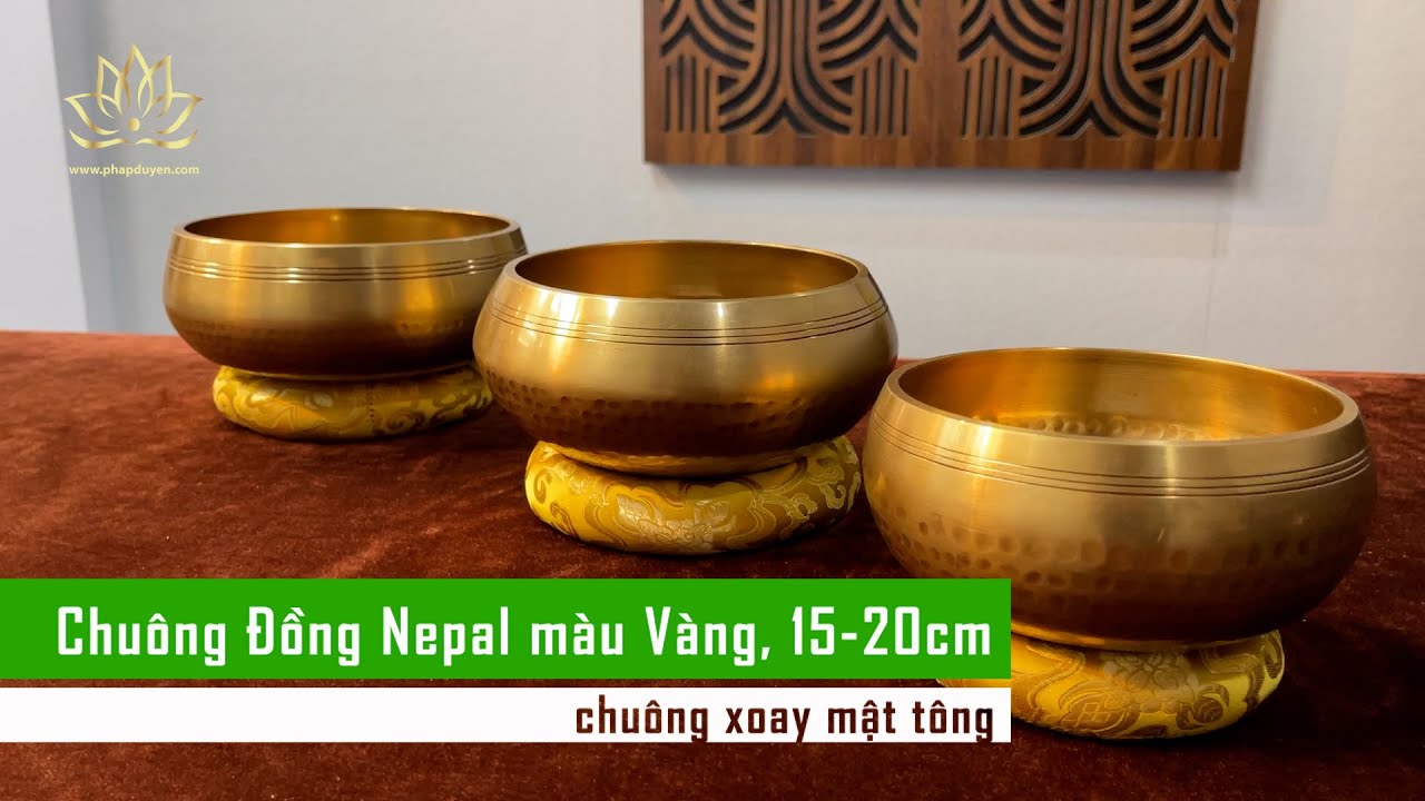 Chuông Đồng Nepal màu Vàng Cao Cấp, Đường Kính 15cm, 17cm, 20cm