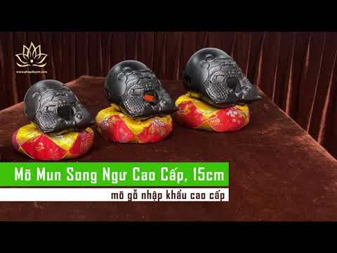 Mõ Gỗ Mun Khắc Song Ngư Cao Cấp, đường kính 15cm