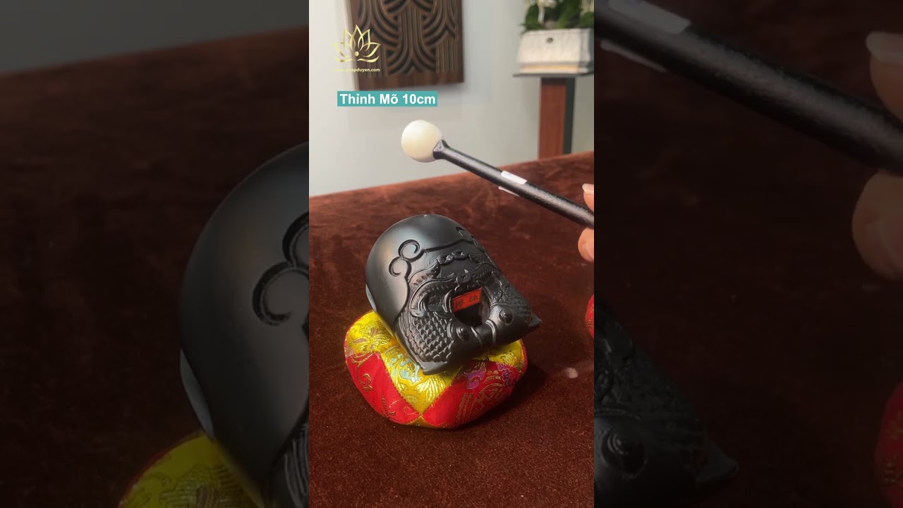 Mõ Gỗ Mun Khắc Song Ngư Cao Cấp, đường kính 9cm & 10cm
