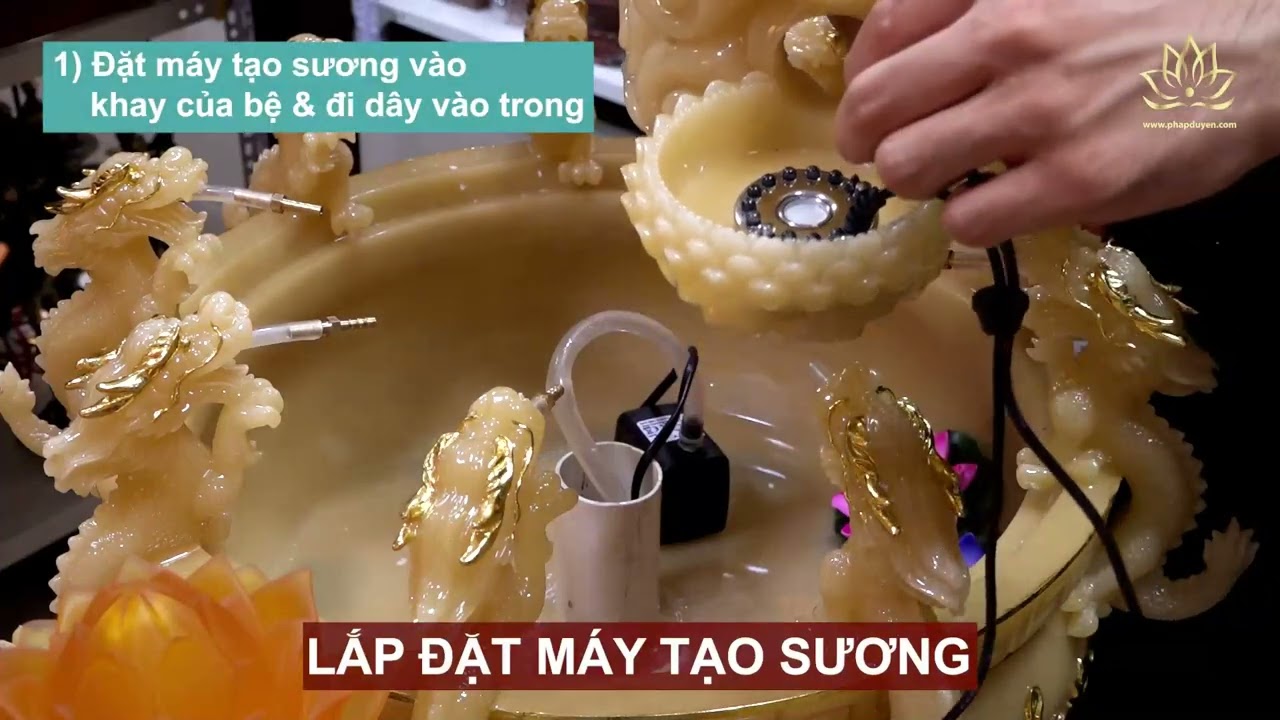 [HƯỚNG DẪN SỬ DỤNG] Chậu Tắm Phật Cửu Long Thạch Anh Viền Vàng Phun Nước, Đường Kính 60cm & 75cm