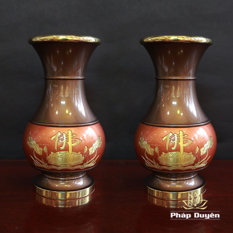 Lọ Hoa Hoa Sen Chữ Phật Bằng Đồng Màu Đỏ, Nhiều Kích Thước - Ảnh 2