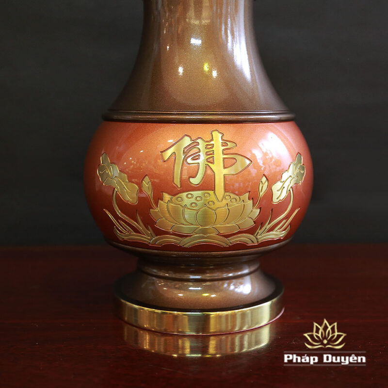 Lọ Hoa Hoa Sen Chữ Phật Bằng Đồng Màu Đỏ, Nhiều Kích Thước - Ảnh 4