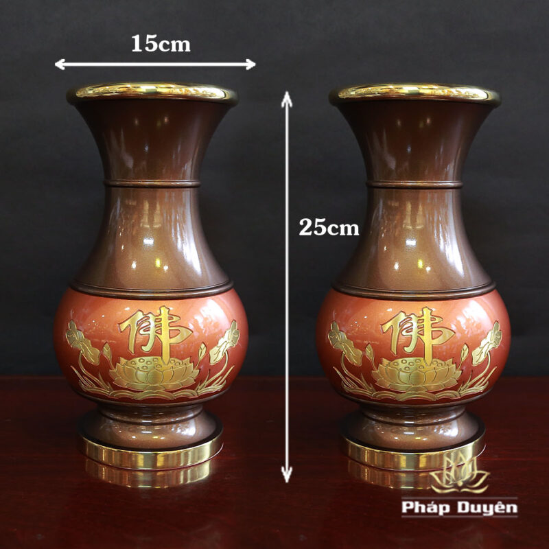 Lọ Hoa Hoa Sen Chữ Phật Bằng Đồng Màu Đỏ, Nhiều Kích Thước - Ảnh 5