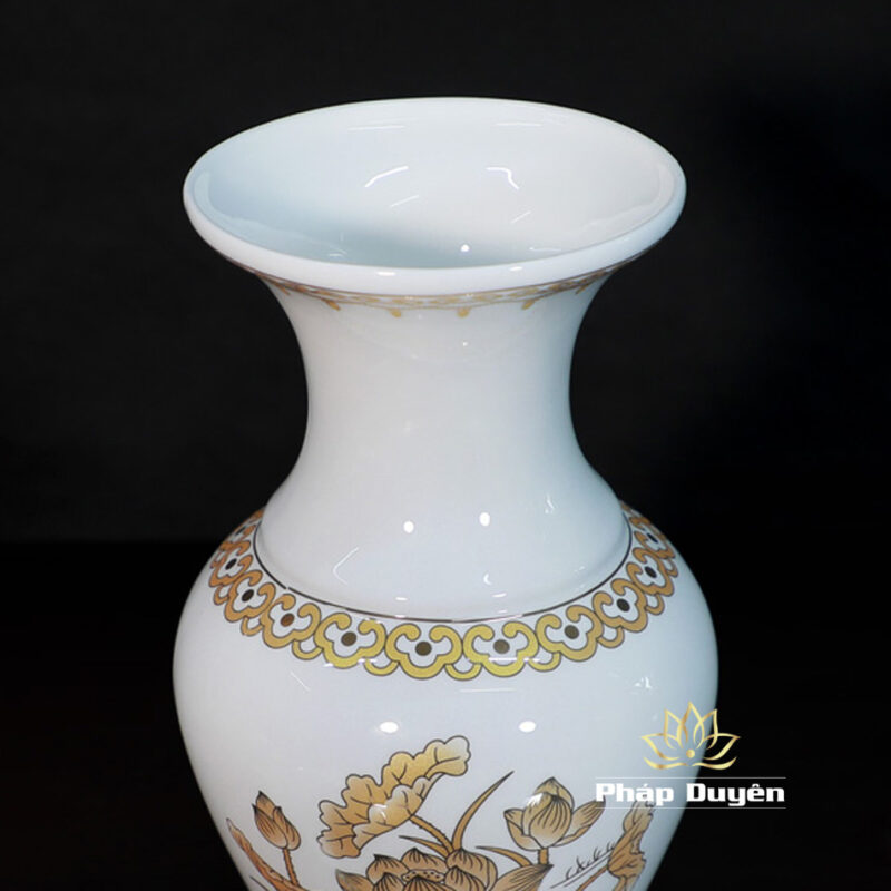 Lọ Hoa (Bình Bông) Thờ Cúng Sứ Trắng Hoa Sen Vàng, Nhiều Kích Thước - Ảnh 3