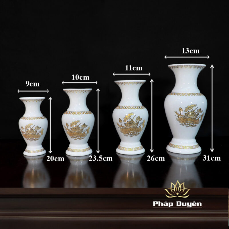 Lọ Hoa (Bình Bông) Thờ Cúng Sứ Trắng Hoa Sen Vàng, Nhiều Kích Thước - Ảnh 5