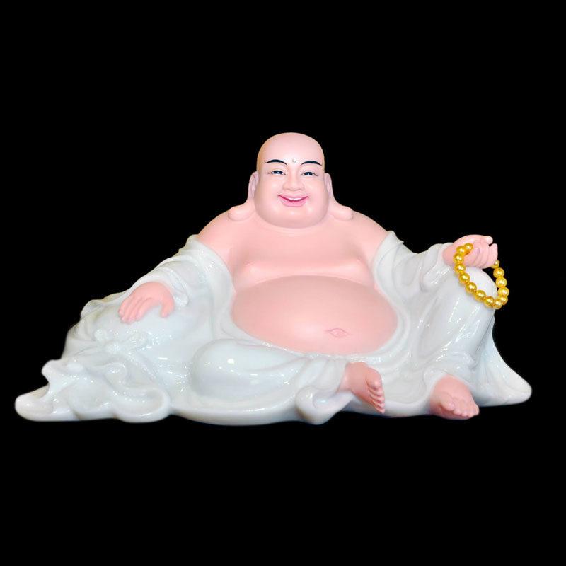 Tượng Đức DiLặc Ngồi Nằm, Đá Trắng Da Hồng, 48cm