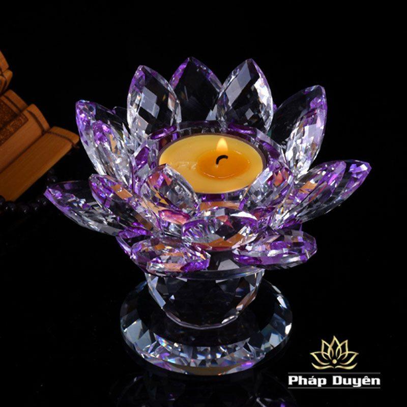 Đế Nến - Chân Đèn Cầy Hoa Sen Pha Lê Nhiều Mầu, Cao 9cm - Ảnh 7