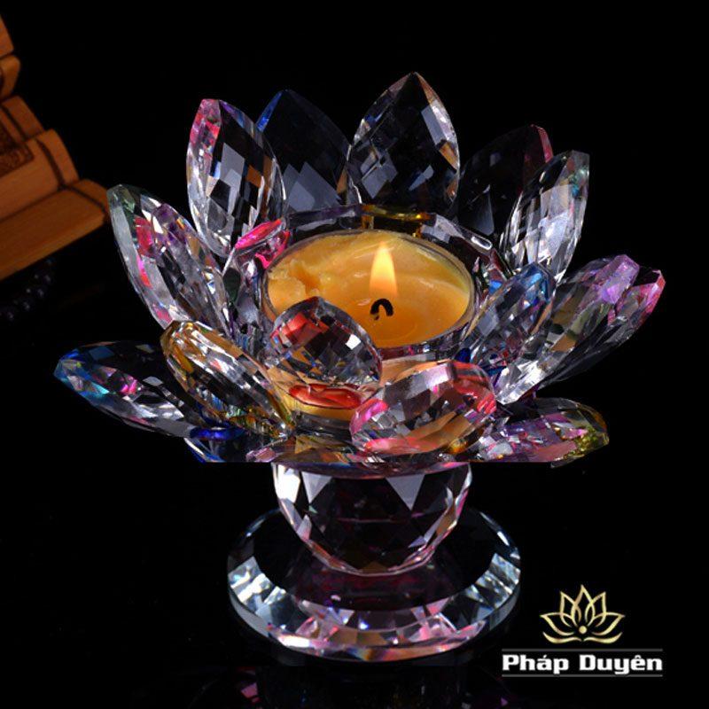 Đế Nến - Chân Đèn Cầy Hoa Sen Pha Lê Nhiều Mầu, Cao 9cm - Ảnh 6