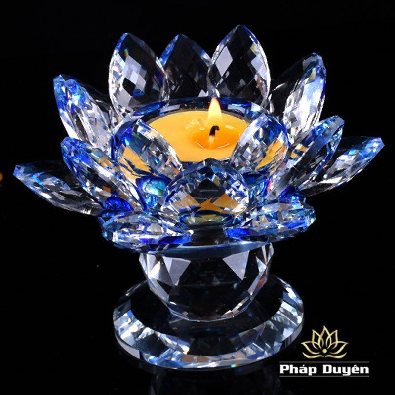 Đế Nến - Chân Đèn Cầy Hoa Sen Pha Lê Nhiều Mầu, Cao 9cm - Ảnh 5