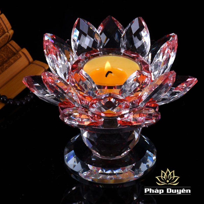 Đế Nến - Chân Đèn Cầy Hoa Sen Pha Lê Nhiều Mầu, Cao 9cm - Ảnh 4