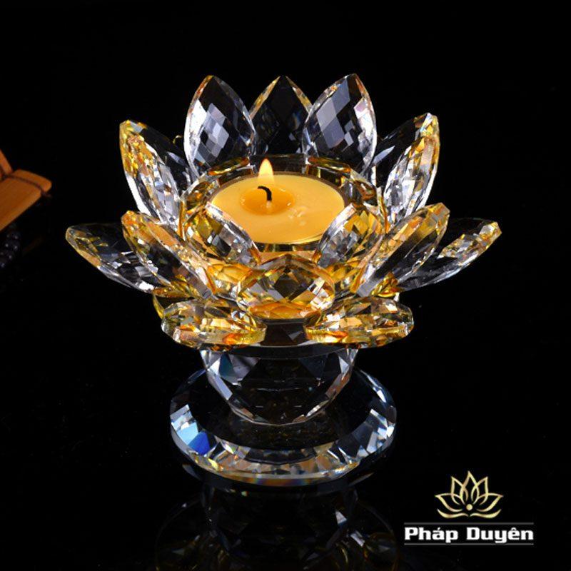 Đế Nến - Chân Đèn Cầy Hoa Sen Pha Lê Nhiều Mầu, Cao 9cm - Ảnh 3