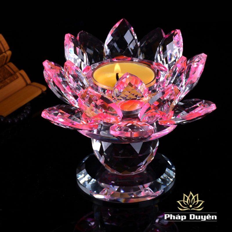 Đế Nến - Chân Đèn Cầy Hoa Sen Pha Lê Nhiều Mầu, Cao 9cm - Ảnh 2