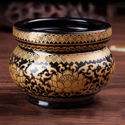 Bát Hương (Bát Nhang) Gốm Màu Đen Viền Vàng, Nhiều Kích Cỡ