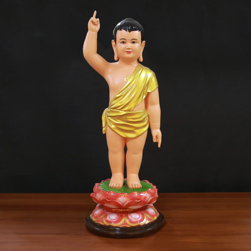 Tượng Phật Đản Sanh Màu Vàng Vẽ, Chất Liệu Composite, Cao 80cm