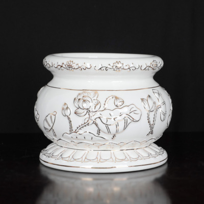 Bát Hương (Bát Nhang) Gốm Trắng Hoa Sen Viền Vàng, Nhiều Kích Cỡ