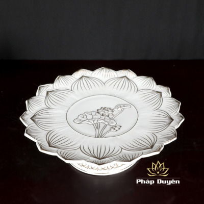Alternative view of Đĩa Thờ (Mâm Bồng) Gốm Trắng Hoa Sen Viền Vàng, Nhiều Kích Cỡ