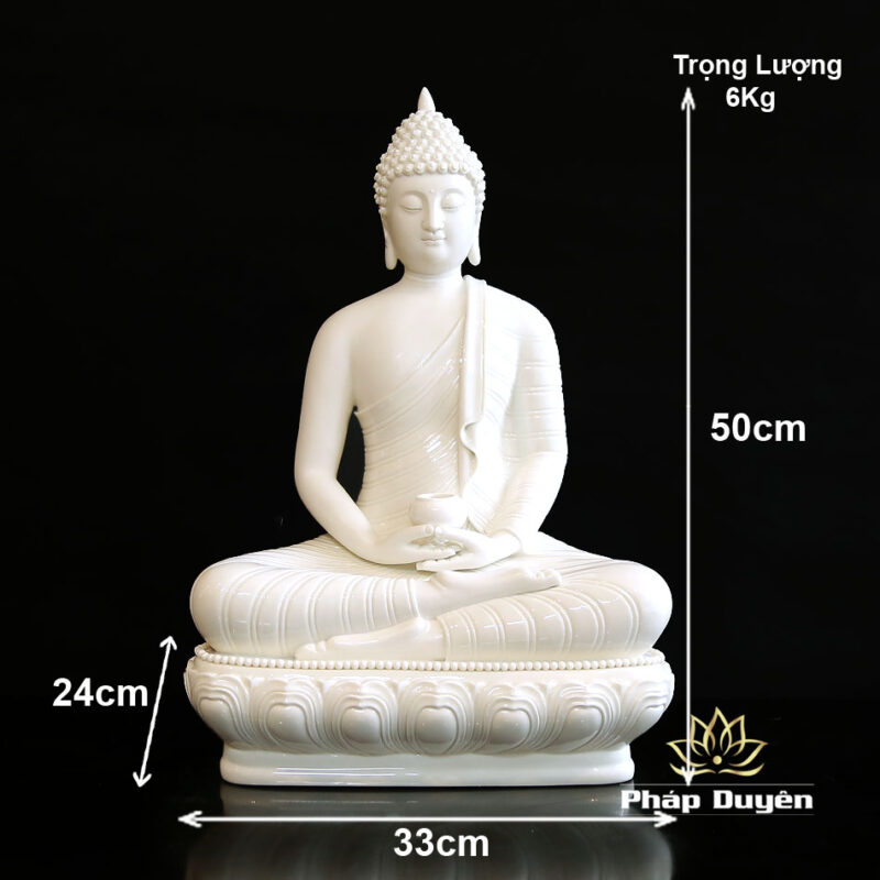 Tượng Sứ Đức Bổn Sư Thích Ca Mâu Ni Kiểu Thái Lan, Gốm Sứ Trắng Cao 50cm - Ảnh 6