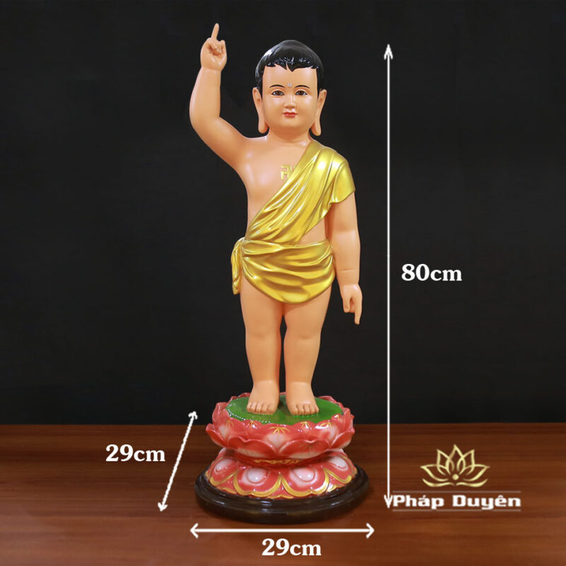 Tượng Phật Đản Sanh Màu Vàng Vẽ, Chất Liệu Composite, Cao 80cm - Ảnh 6
