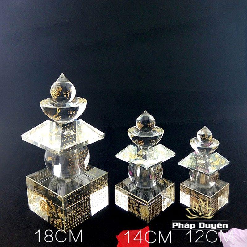 Tháp Xá Lợi Thuỷ Tinh Trong Suốt Khắc Kinh Chú, Cỡ 12cm, 14cm, 18cm, 22.5cm - Ảnh 7