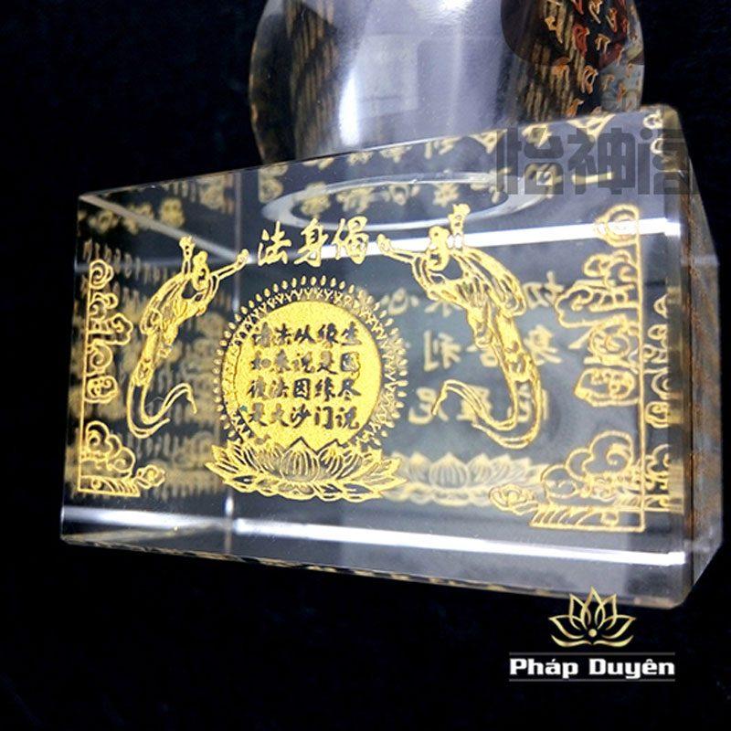 Tháp Xá Lợi Thuỷ Tinh Trong Suốt Khắc Kinh Chú, Cỡ 12cm, 14cm, 18cm, 22.5cm - Ảnh 4