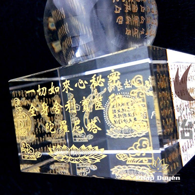 Tháp Xá Lợi Thuỷ Tinh Trong Suốt Khắc Kinh Chú, Cỡ 12cm, 14cm, 18cm, 22.5cm - Ảnh 3