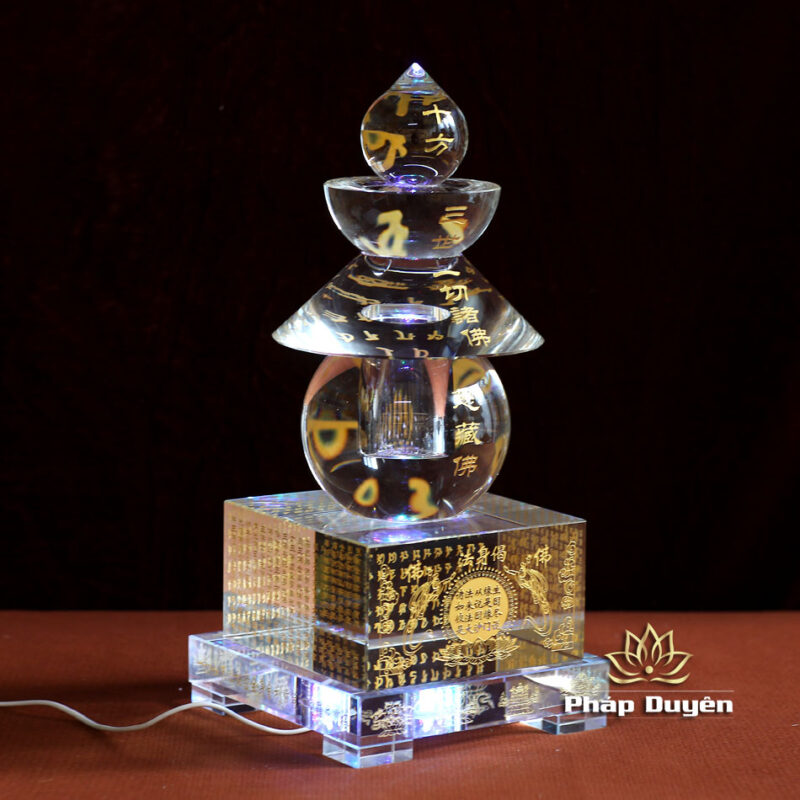 Tháp Xá Lợi Thuỷ Tinh Khắc Kinh Chú, Kích Thước 17x17x38cm - Ảnh 2