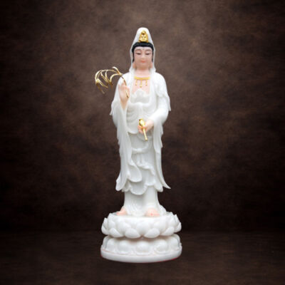 Tượng Ngài Quan Âm Đứng, Bột Đá Hồng, Cao 48cm