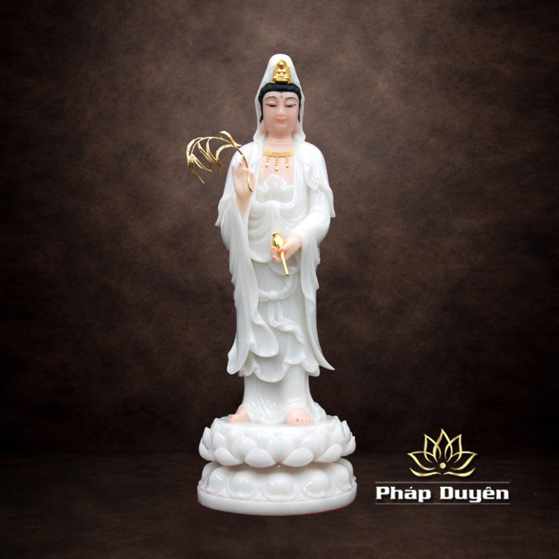Tượng Ngài Quan Âm Đứng, Bột Đá Hồng, Cao 48cm - ảnh 5