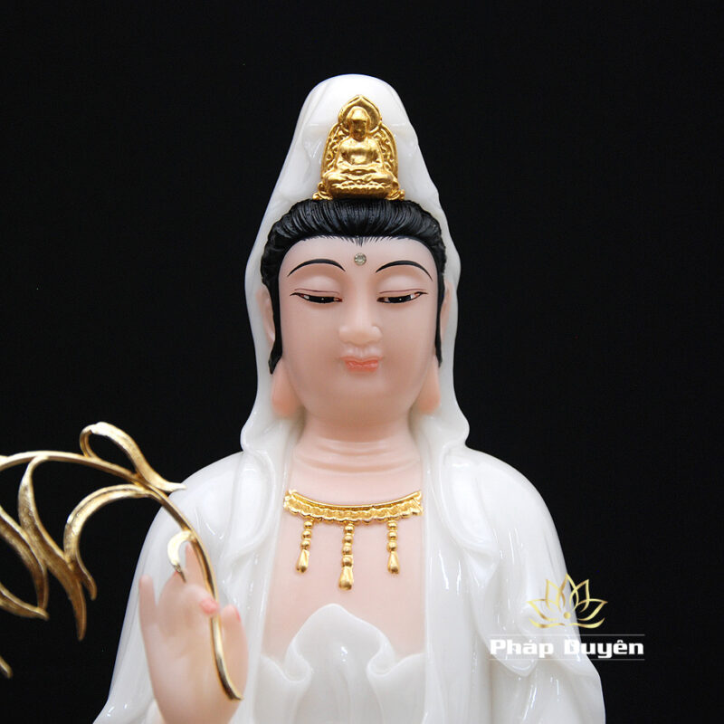 Tượng Ngài Quan Âm Đứng, Bột Đá Hồng, Cao 48cm - Ảnh 2