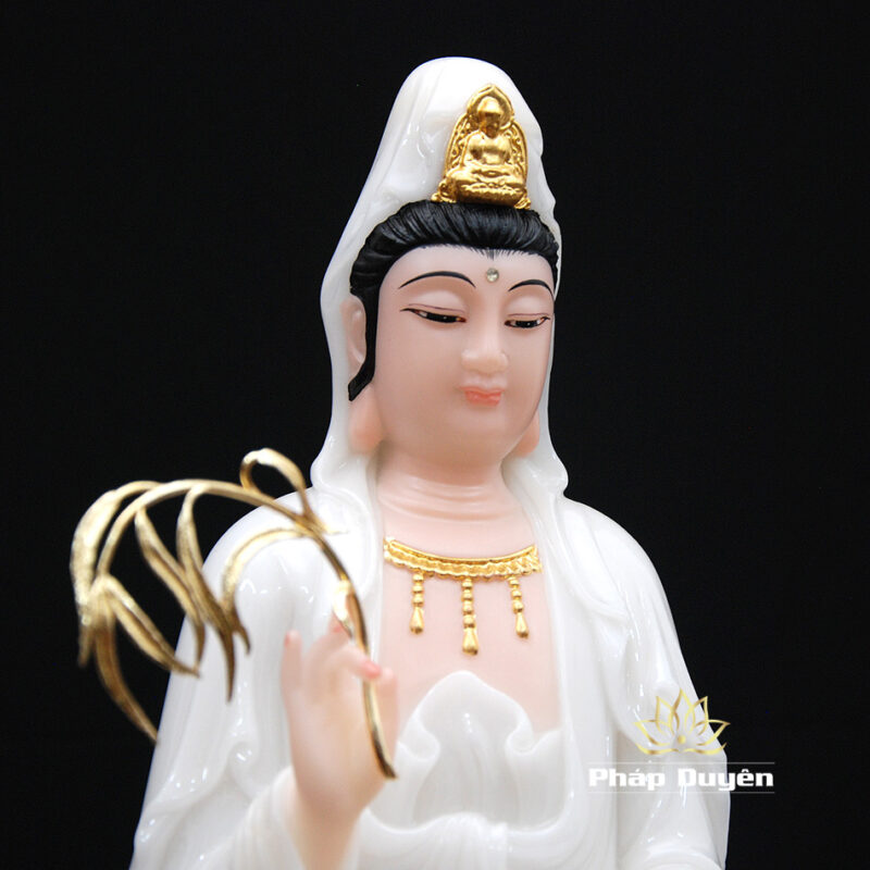 Tượng Ngài Quan Âm Đứng, Bột Đá Hồng, Cao 48cm - Ảnh 3