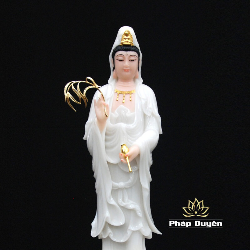 Tượng Ngài Quan Âm Đứng, Bột Đá Hồng, Cao 48cm - Ảnh 4