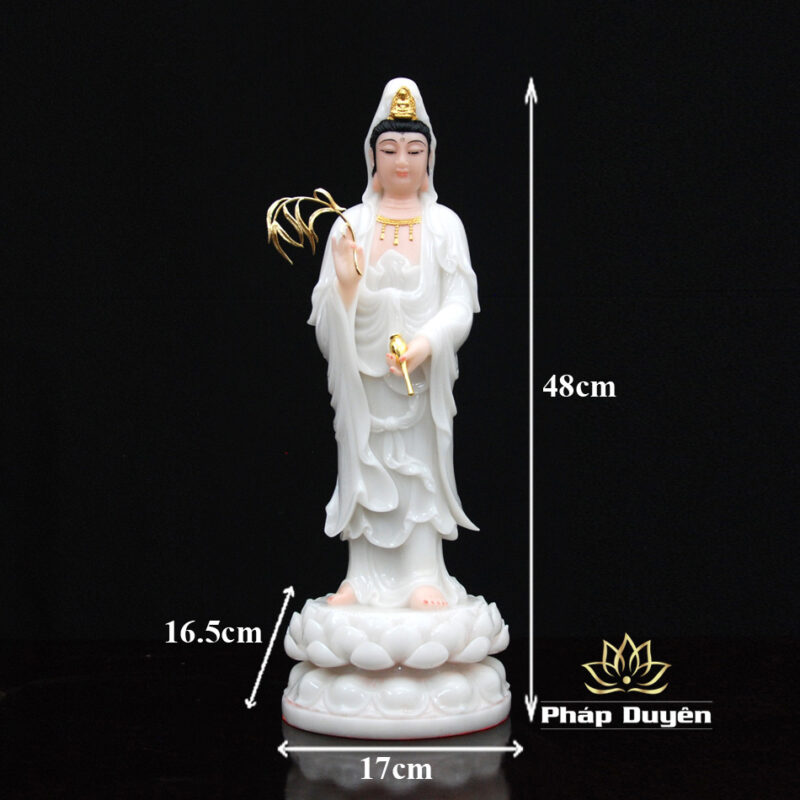 Tượng Ngài Quan Âm Đứng, Bột Đá Hồng, Cao 48cm - Ảnh 6
