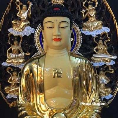 Alternative view of Tượng Đức Bổn Sư Thích Ca Mâu Ni Ngồi Tĩnh Tâm Bằng Đồng Mạ Vàng, Cao 52cm (Tổng Lá Đề 68cm), Chiều Ngang 36cm