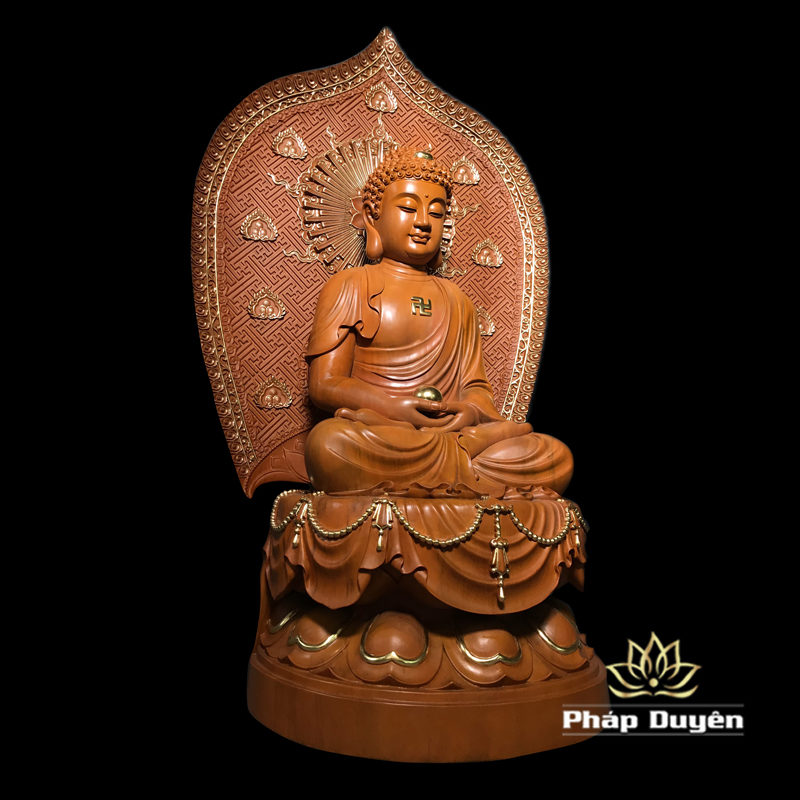 Tượng Đức Bổn Sư Thích Ca Mâu Ni Ngồi, Bằng Gỗ Hương Chương (Long Não), Cao 70cm (Tổng Chiều Cao 92cm) - Ảnh 5