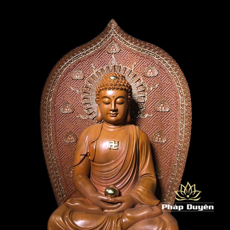 Tượng Đức Bổn Sư Thích Ca Mâu Ni Ngồi, Bằng Gỗ Hương Chương (Long Não), Cao 70cm (Tổng Chiều Cao 92cm) - Ảnh 3