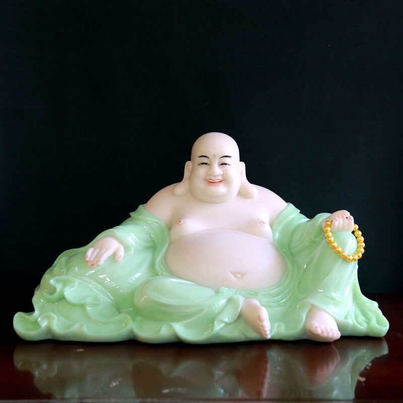 Tượng Ngài Di Lặc Ngồi Nằm, Bột Đá Xanh Ngọc, Cao 33cm