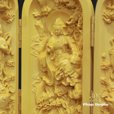 Alternative view of Tượng Quan Âm Đồng Tử Bằng Gỗ Hoàng Dương, Để Xe Hơi, Để Bàn Làm Việc, Cao 10cm