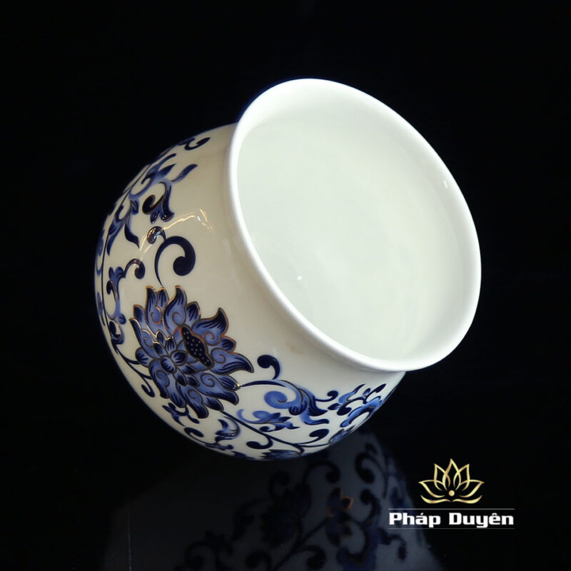 Chén Nước Thờ Sứ Trắng Hoa Sen Xanh, Nhiều Kích Cỡ - Ảnh 3