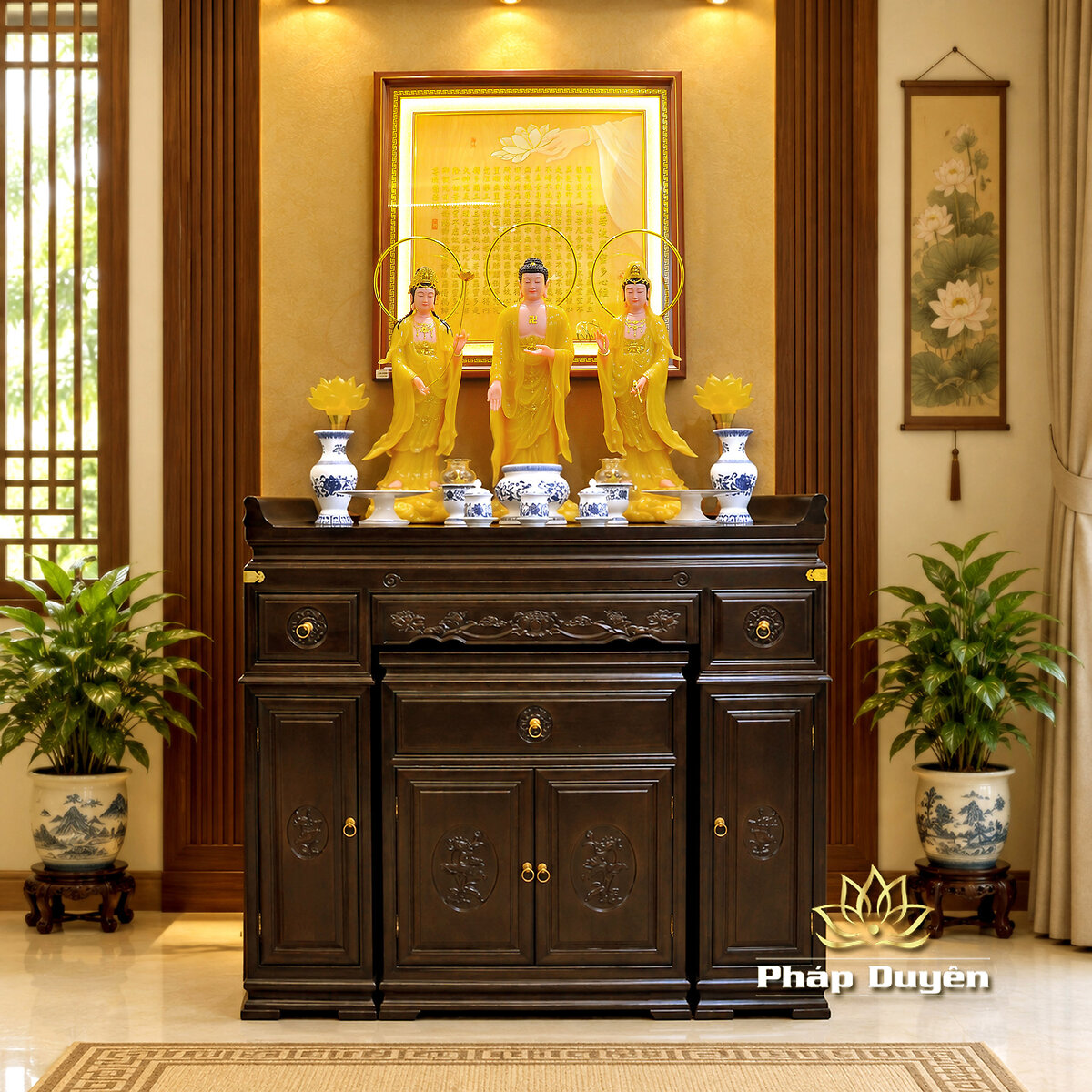Bộ Đồ Thờ Sứ Trắng Hoa Sen Xanh - ảnh 7