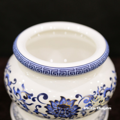 Alternative view of Bát Hương (Bát Nhang) Sứ Trắng Hoa Sen Xanh, Nhiều Kích Cỡ