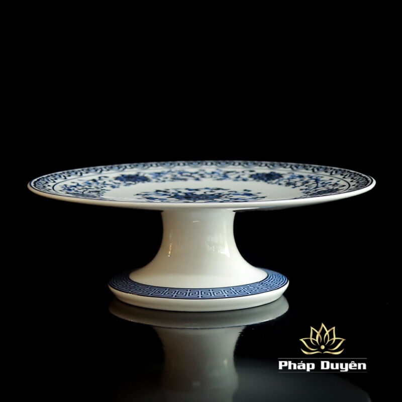 Đĩa Thờ (Mâm Bồng) Sứ Trắng Hoa Sen Xanh, Nhiều Kích Cỡ - Ảnh 4