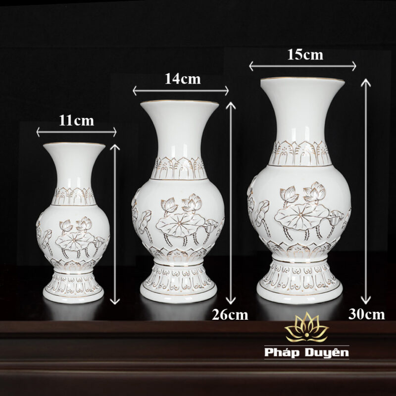 Bộ Đồ Thờ Gốm Trắng Hoa Sen Viền Vàng, Nhiều Kích Cỡ - Ảnh 5