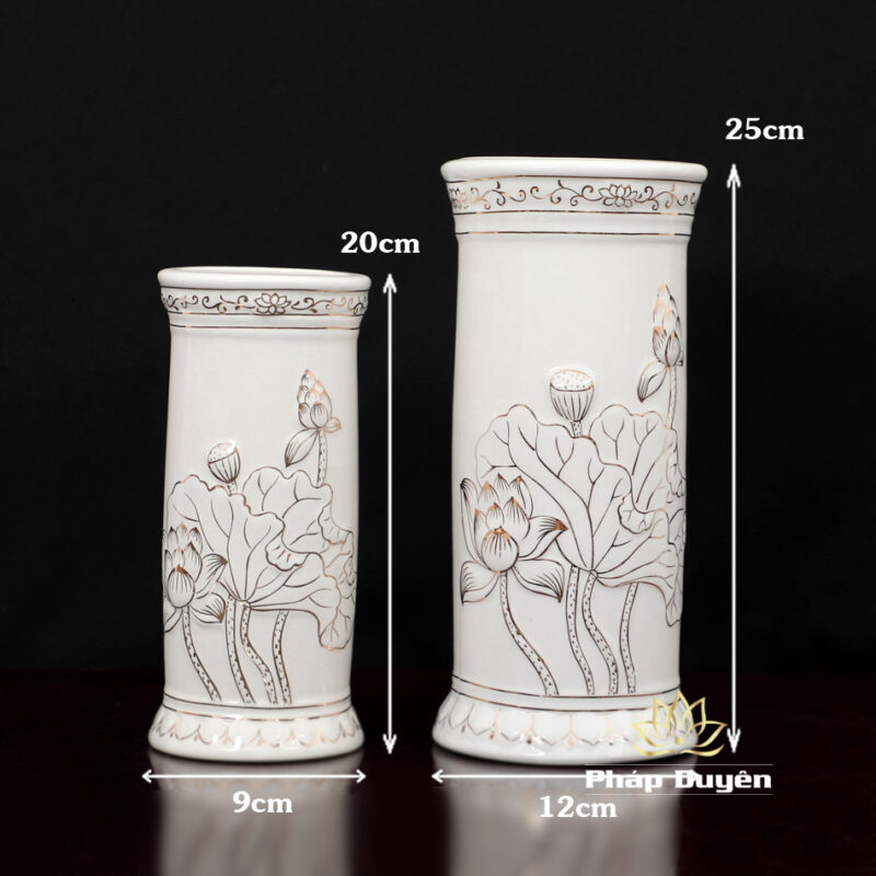 Bộ Đồ Thờ Gốm Trắng Hoa Sen Viền Vàng, Nhiều Kích Cỡ - Ảnh 6
