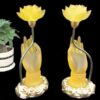 Đôi Đèn Tay Phật Đổi Màu Cầm Hoa Sen Màu Vàng, Cao 32cm - ảnh 3