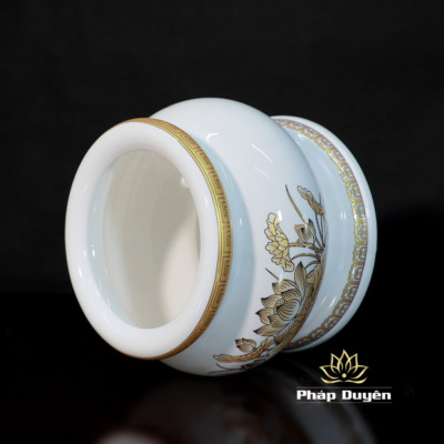 Alternative view of Bát Hương (Bát Nhang) Sứ Trắng Hoa Sen Vàng, Nhiều Kích Thước