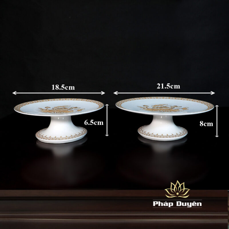 Đĩa Thờ (Mâm Bồng) Sứ Trắng Hoa Sen Vàng, Đường Kính 20-23cm - Ảnh 3