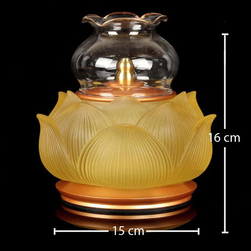 Đèn Dầu Bảo Liên Lưu Ly Chân Đồng Vàng, Cao 16cm - Ảnh 11