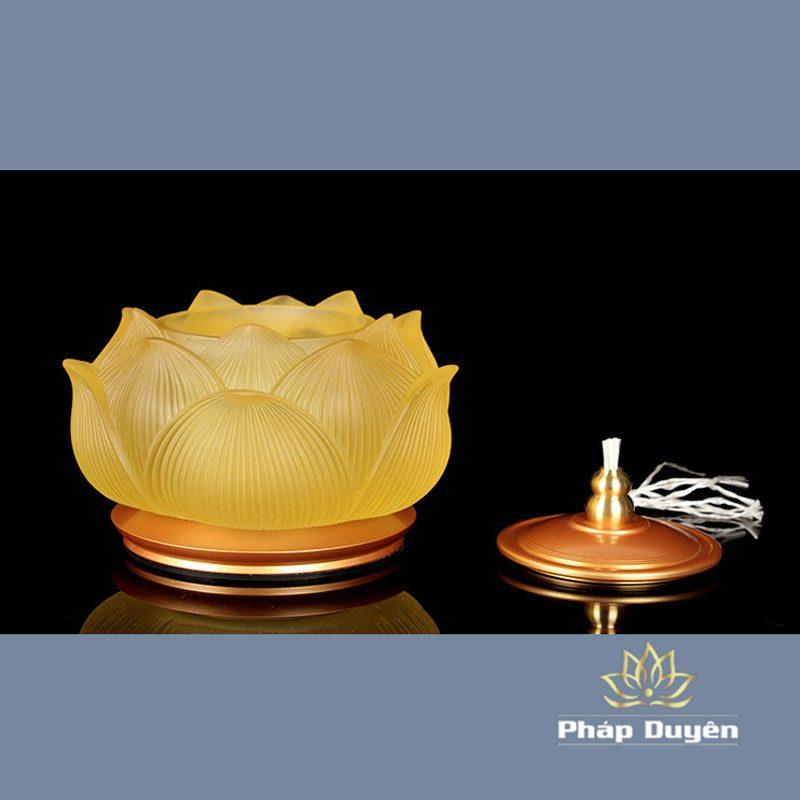 Đèn Dầu Bảo Liên Lưu Ly Chân Đồng Vàng, Cao 16cm - Ảnh 7