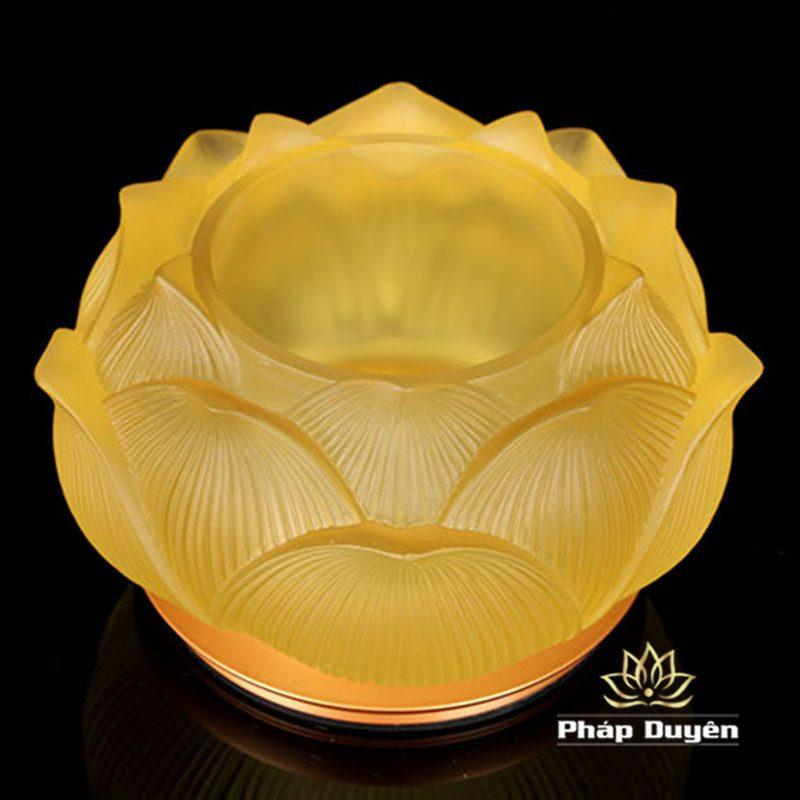 Đèn Dầu Bảo Liên Lưu Ly Chân Đồng Vàng, Cao 16cm - Ảnh 2